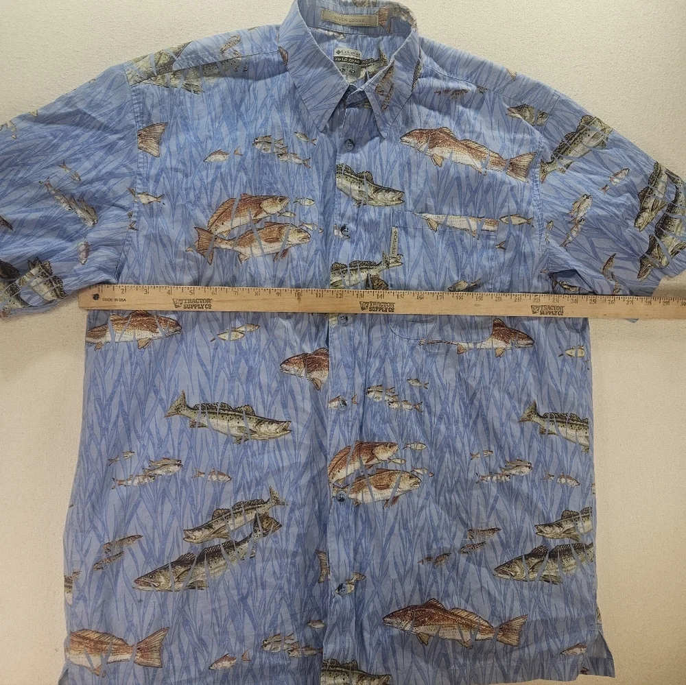 Columbia River Lodge Fish Print Shirt XL Blue Short Sleeve - Picture 3 of 6